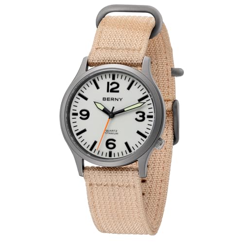 BERNYチタンウォッチメンズ メンズ腕時計 男性用腕時計 日本スイープセコンドクォーツムーブメントVH31 5ATM防水アナログクォーツ腕時計 スーパールミナスサファイアガラス